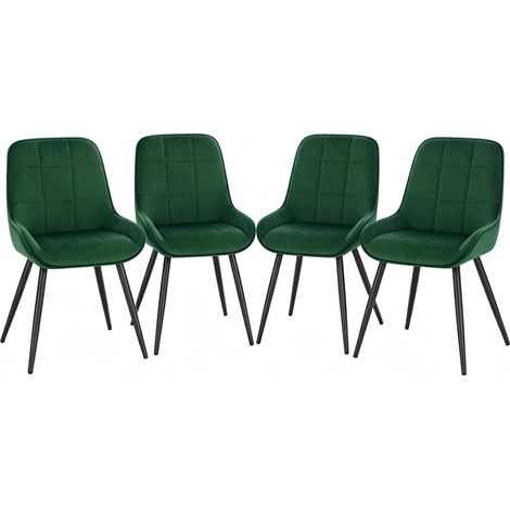 Lot de 4 chaises de salle à manger en velours vert foncé, dossier ergonomique, pieds métal stables, sièges confortables pour maison et bureau - CHICFURN (1/5)