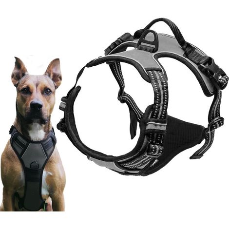 Harnais pour chien sans traction, réglable, respirant, réfléchissant, harnais pour chien rembourré doux, harnais de poitrine pour chiens (gris, S) (1/5)