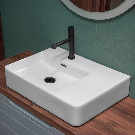 Lavabo da appoggio 60x43 con vasca a sinistra in ceramica lucida (1/5)