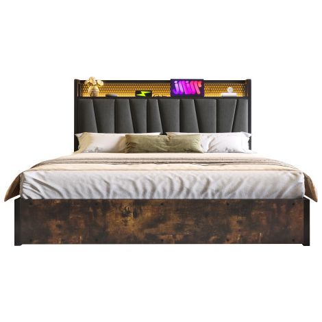 Polsterbett Metallbett LED App-Control Doppelbett mit aufladen USB Ladefunktion Kopfteil und LED-Beleuchtung,Metallbett  Lattenrost aus Holz,(Ohne Matratze)
