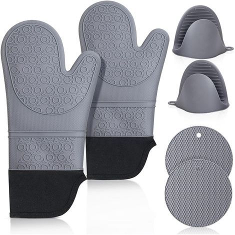Lot de Gants de Cuisine en Silicone : Gants de Cuisine résistants à la Chaleur Extra Longs antidérapants Gants de Cuisine Gants de Cuisine pour la Cuisson, la Cuisson, Les grillades, Hommes, . (1/5)