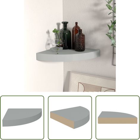 The Living Store Eck-Schweberegal Grau 25x25x3,8 cm MDF - Eckwandregal - Wandregal Grau - Schwebender Regal - Regal Mit Metall - Wohnraumgestaltung (1/5)