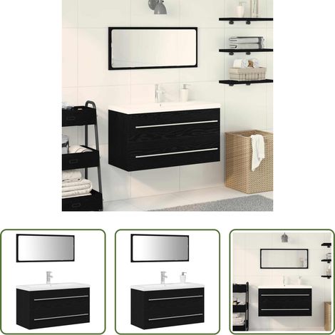 Waschbecken Schrank -  Waschbeckenschrank mit Schubladen 3 pcs Schwarz Eichen-Optik (1/5)