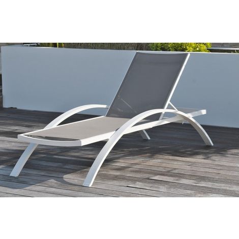 Bain de soleil Barcelona – Aluminium et textilène – Dossier inclinable 5 positions – Dimensions L 195 x l 74 x H 32 cm – Résistant aux intempéries – DCB (1/5)