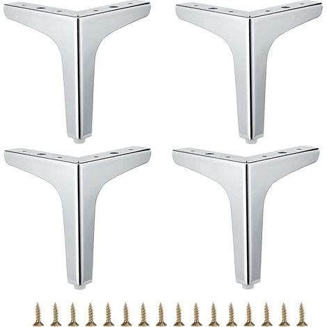 Set mit 4 Metallmöbelbeinen – Moderne Sofabeine, Stuhlbeine, Tischbeine, Schrankbeine, DIY, Stabile Ersatz-Eckbeine für Kommoden, Kleiderschränke, Betten (Silber, 15 cm)