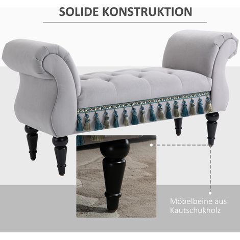 Banc rembourré en velours avec accoudoirs, repose-pied de lit à cadre en bois, banquette à chaussures pour chambre, salon, entrée, 117 x 40 x 58 cm, gris clair