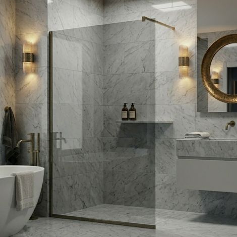Parete doccia walk-in 120 cm vetro trasparente da 8mm reversibile con profili finitura acciaio spazzolato