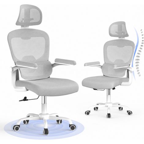 Rattantree - Chaise de Bureau Ergonomique - Support Lombaire - Hauteur réglable 43-53 cm - accoudoir rabattable à 90°- Inclinaison 90-120° - appui-tête 2D - Pivotante à 360° - charge 150KG