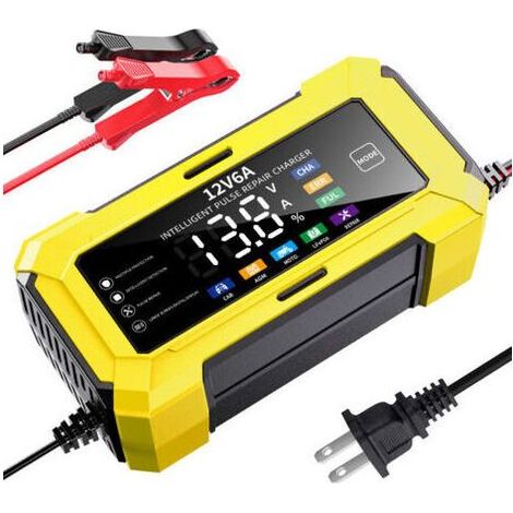 12V 6A JauneChargeur de batterie 12 V pour voiture (12 V 6 A), chargeur de batterie pour moto (14,6 V), chargeur de batterie lithium-fer-phosphate 12 V compatible avec les batteries au plomb-acide lit (1/5)