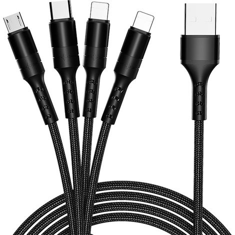 Cable De Chargement Multi-Usages - 4 En 1 Type C Micro USB Lightning - 1 2 M - Compatible Smartphones Tablettes Power Banks - 1 Piece