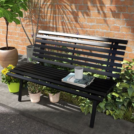 Banc de jardin extérieur 2 Places Assise Dossier à Lattes. en dim. aluminium. 123L x 67l x 79H cm. noir (1/4)