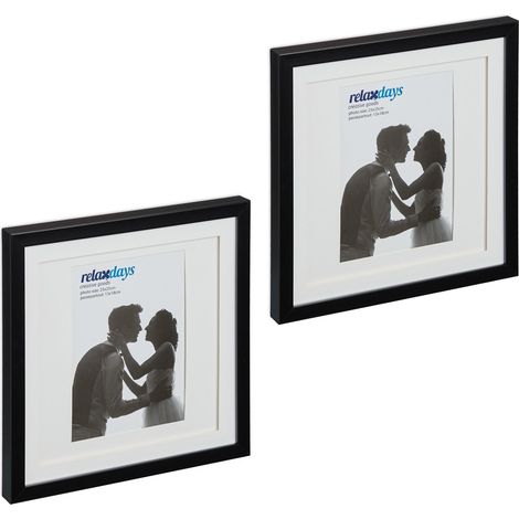 Lot de 2 cadres photo carrés design moderne 27 x 27 x 2,5 cm en plastique noir (1/5)