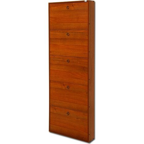 Schmaler Schuhschrank aus Melaminholz 5 Klappen Nussbaum antik H.180x65x15 cm (1/4)