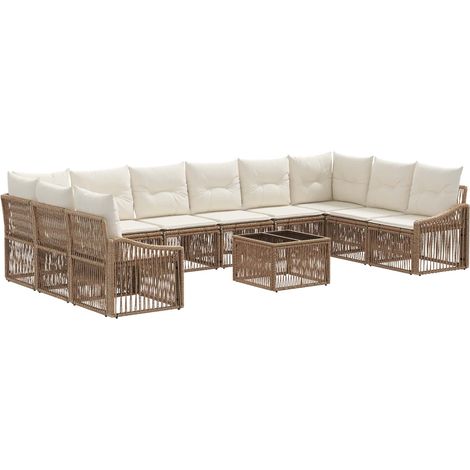 Gartensofa-set 11 pcs Beige Poly-Rattan vidaXL