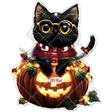 Schwarze Skelettkatze als Acryl-Hängefigur – Halloween-Deko für Auto, Rückspiegel, Zuhause, Tasche & Geschenk (1 Stück) Mehrfarbig (1/5)