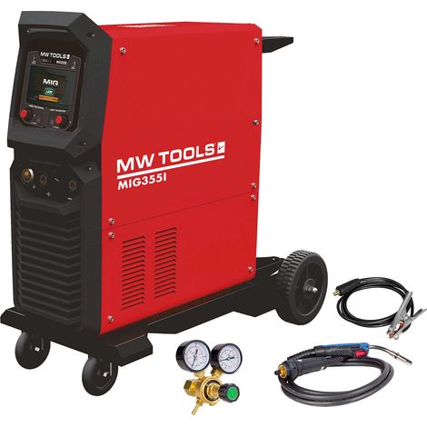 Mw Tools – Poste à souder MIG 350 A LCD – Soudage synergie 3 x 400V – Réglage automatique courant – Alimentation fiable par 4 rouleaux – MIG355I (1/5)