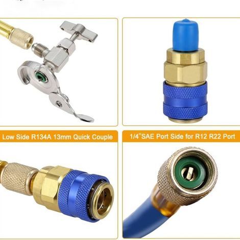 Ulisem Charging Hose Kit, Refrigerant Recharge Hose with Gauge 2.75“, R134a Can Tap and Quick Couple, 1/4 Male Adapter Kit and BPV31 Piercing Valve for Air Conditioning (1/5)