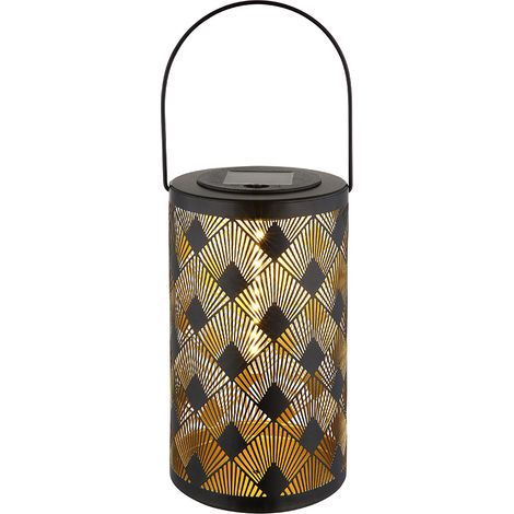 Gartendeko LED Solarlampe Hängeleuchte Flammeneffekt Terrassenlampe Außenlampe, Metall goldfarben, schwarz, warmweiß, DxH 12x32,5 cm