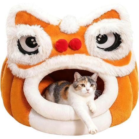 Lit pour chat, forme de lion semi-fermé et tunnel (1/5)