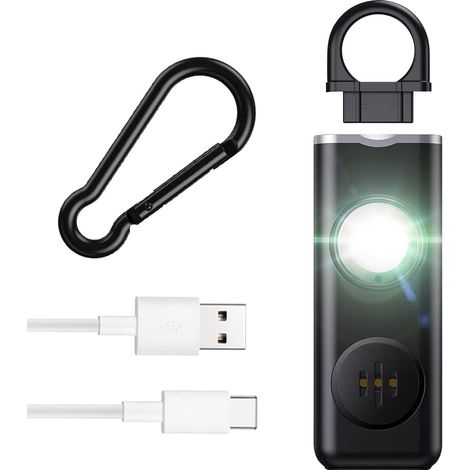 Alarme Personnelle, Porte-clés Avec Signal Stroboscopique LED, Alarme Panique de 130 DB, Porte clé Alarm pour Femmes Hommes Enfants et Personnes Gées - Noir (1/5)