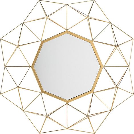 Miroir Murale de Forme Octogonale avec Cadre en Métal Doré au Style Contemporain pour Salon et Couloir Beliani