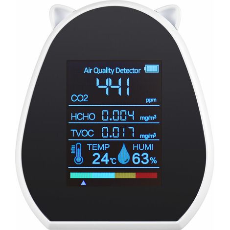 Green Mobility-Détecteur de CO2 rechargeable par USB pour la détection des odeurs TVOC/HCHO et des substances nocives avec mesure de la température et de l'humidité avec piles, blanc blanc (1/5)