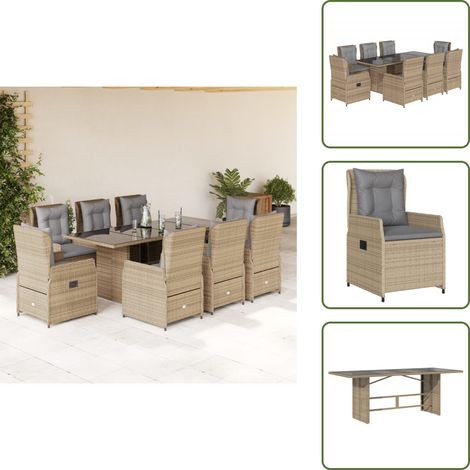 9-tlg. Garten-Essgruppe mit Kissen Beige Poly Rattan - Garten Essgruppe - Garten Essgruppen - Outdoor Essgruppe - Terrasse Essgruppe (1/5)