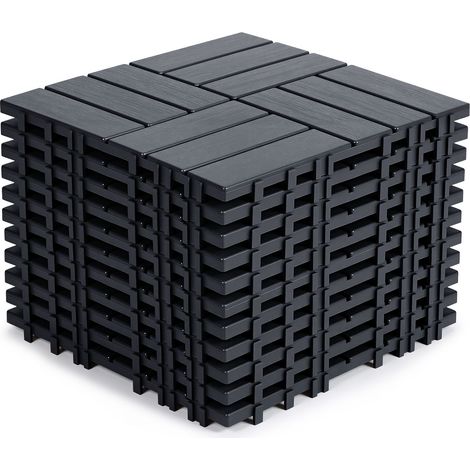 Wolketon Pavimento esterno in plastica 11 piastrelle 30x30x2 cm, antracite, design a 12 listelli, posa senza colla (1/5)