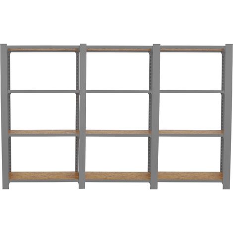 OFFICLICK Étagère 4 étagères en métal sans vis (150x240x30cm) GRIS et OSB (1/5)