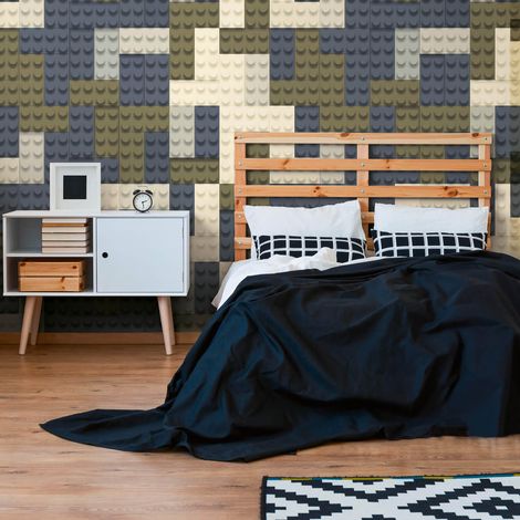 Fototapete Profhome 770651 Vliestapete glatt Kindertapete matt grau oliv-grün creme-weiß beige 1,59 m x 2,8 m
