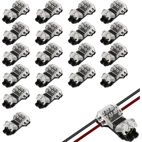 2-Pin T-Connector for Electric Wire 20/22 AWG, Waterproof Seamless Electrical Connector for Low Voltage Cable, LED Connector and Electrical Connector for Car and Lighting (1/5)