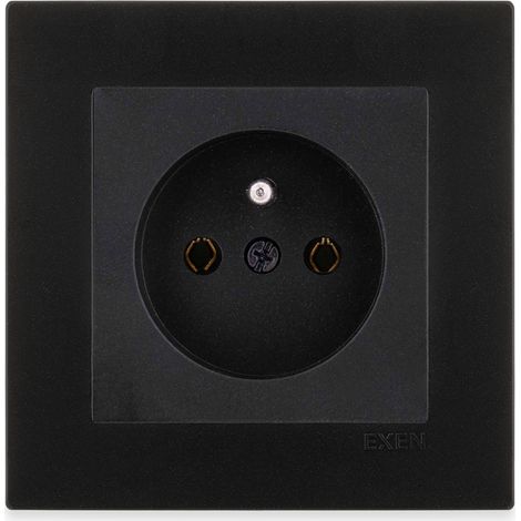 Prise de courant complète 2P+T noir, cadre simple noir métallisé Série KARELL 16A 250V EXEN