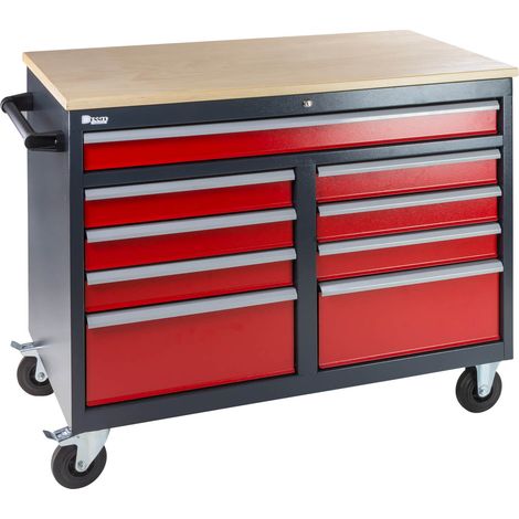 Mobile Werkbank Daniel 126x61x93cm 9 Schubladen Werkzeugwagen Werktisch leer