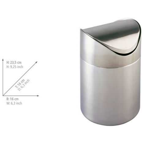 WENKO Piccolo cestino da bagno, cestino con coperchio basculante, Otranto, capacità 3L, acciaio inox, ø16x23,5 cm, opaco (1/3)