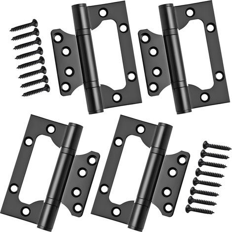 4x Charnières en Acier Inoxydable, 4 Pouces Rectangulaire Feuille 100mm Charnières de Porte, Noir (1/5)