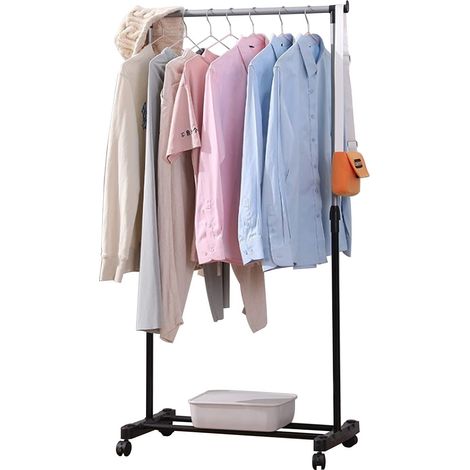 Trintion Clothes Rack on Wheels (90-165) x85x42cm Adjustable Single-Rail Metal Garment Rack Mobile Dress Coat Garment Hanging Clothes Rail Rack with Storage Shelf (1/5)