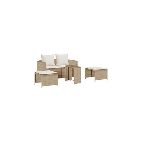 Salon de jardin 5 pcs avec coussins empilable beige polyrotin (1/5)