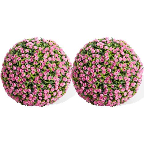 2 Boules De Buis Artificielles Décoratives Avec Fleurs De Roses - ø 55 cm 50cm & 45 cm, Résistantes Aux UV-Incl. Chaînes De Suspension Et Attaches - Pour Jardin, Terrasse (1/5)