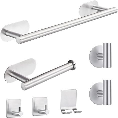 7 Pièces Ensemble Accessoire Salle De Bain, Porte-serviettes Acier Inoxydable, Installation Sans Perçage, Pour Salle De Bain (1/5)