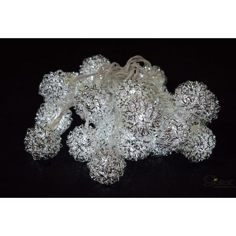 Dekorative, kugelförmige LED-Lichterkette in Silber mit Federn - 20 Stück [DEC-15F-0002] (1/3)