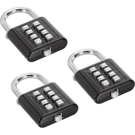 8-stelliges Zahlenschloss, 3er-Pack, 4-stufiger Druckknopf-Verriegelungsmechanismus, digitales Sicherheitsschloss für Spinde in Fitnessstudios und Sporthallen, Schwarz (1/5)
