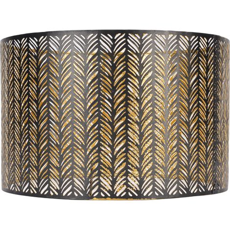 Abat-jour métallique cylindrique noir et doré avec motif feuilles perforées——Compatible E14/E27, pour lampe de table/plafond/wall (1 pièce)