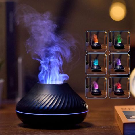 D'arômes à Effet De Flamme, Diffuseur D'arômes Airmpa130ml, Diffuseur D'arômes De Lampe à Flamme De Simulation De 7 Couleurs, Peut Ajouter De L'huile Essentielle D'arôme (le noir) (1/5)