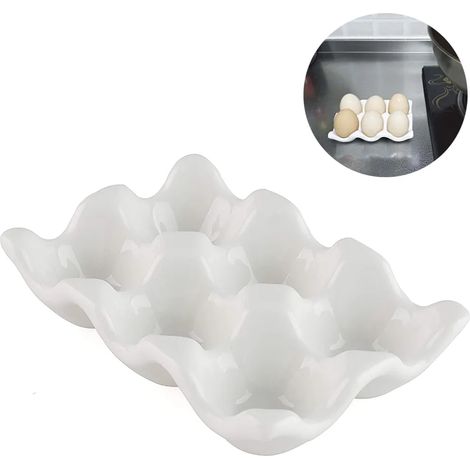 Bandeja de huevos de cerámica - Docena completa Soporte de huevos de porcelana Soporte para contenedor Organizador de almacenamiento Bandeja de servicio decorativa Utensilio para refrigerador, nevera, (1/5)