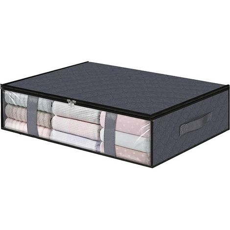 Sac de rangement pour couette en non-tissé, grande capacité, organisateur de lit portable renforcé, 100 x 50 x 18 cm, format court (1 pièce), 60 x 45 x 15 cm (1/5)