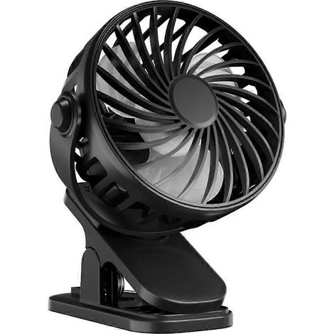 Mini-Ventilator, wiederaufladbar, drehbar, mit Aufhängeclip, tragbar, für Büro, Schlafzimmer, Studentenwohnheim, Outdoor, Geschenk, schwarz (1/5)