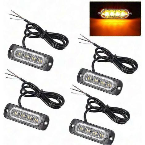 Lot de 4 feux stroboscopiques de dépannage à 4 LED ambre 12V/24V, clignotants orange pour calandre, signalant une panne. (1/4)
