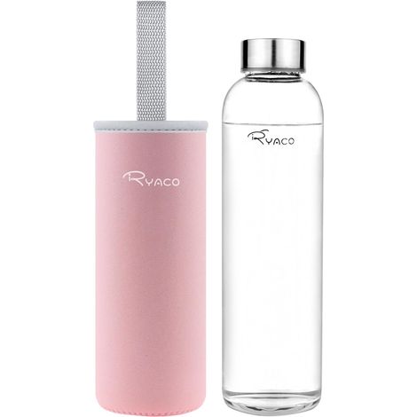 Bouteille en verre 550 ml/750 ml/1000 ml/1L, Bouteille en verre borosilicaté avec housse de protection, sans BPA, bouteille d'eau en verre avec brosse éponge, lavable au lave-vaisselle (1/2)