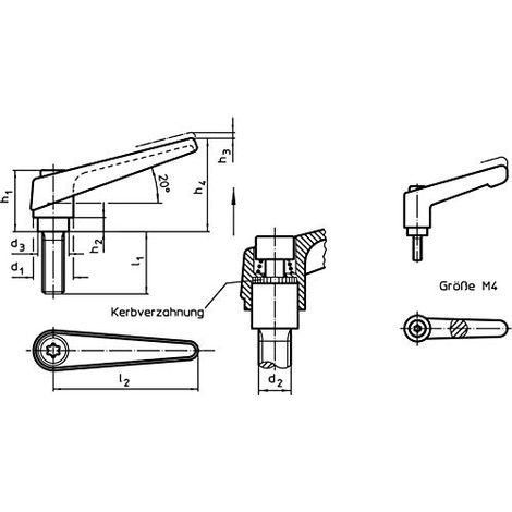 HALDER 24400.0184 Leviers de serrage reglables, noir, d1=14 mm/d2=M6/l1=40 mm (1/3)