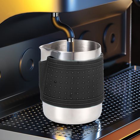 350 ml Milchaufschäumbecher aus Edelstahl, hitzebeständiges Silikon-Kaffeekännchen für Latte Art (Schwarz) (1/5)
